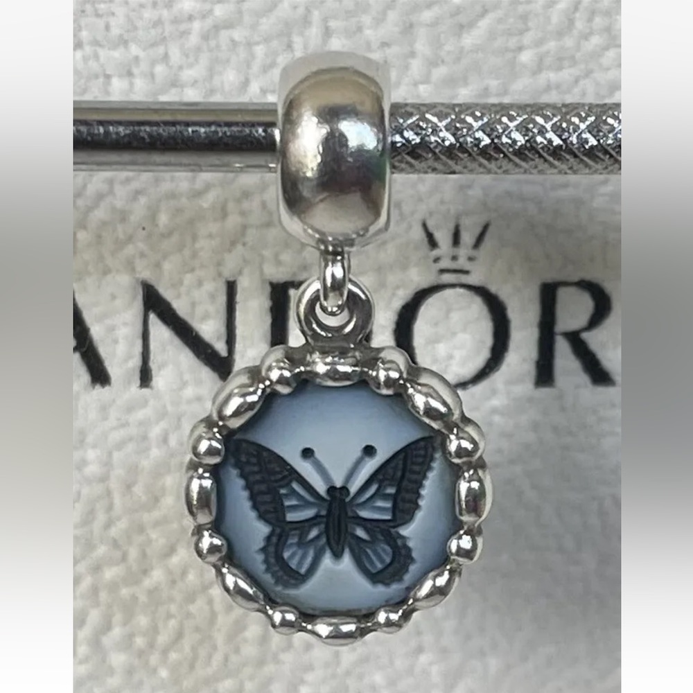 Genuine PANDORA Agate Cameo Butterfly Dangle Charm  S925 ALE